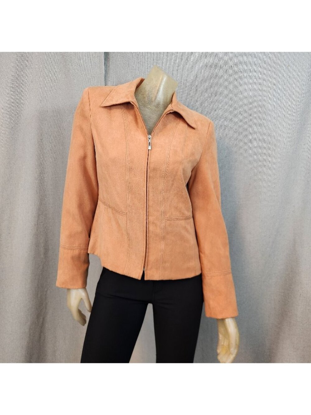 Conrad C Solid Orange Full Front Zip Long Slv Jacket Blazer Size 4 SMALL Microfi